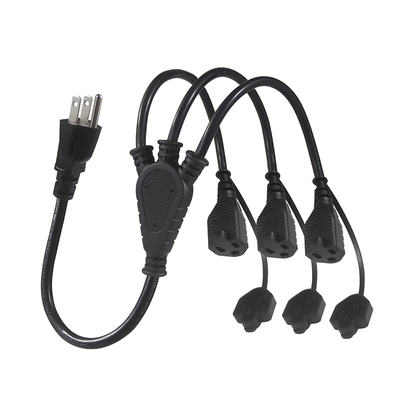 NEMA 5-15P to 3-Way 5-15R Power Splitter SJTW 16AWG