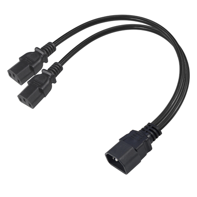 C14 to Dual C13 Power Splitter Cable 16AWG 10A 250V Right Angle