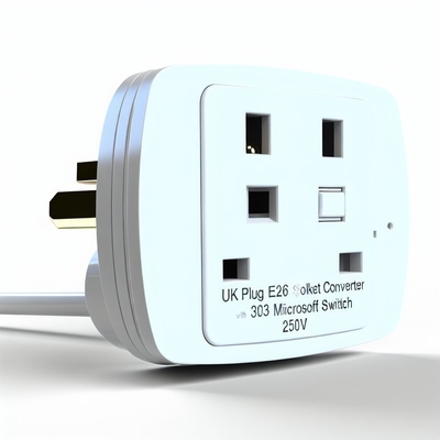 UK Plug E26 Bulb Socket Converter with 303 Switch 250V