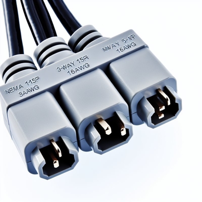 NEMA 5-15P to 3-Way 5-15R Power Splitter SJTW 16AWG