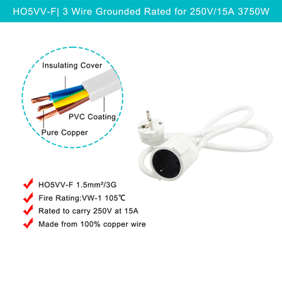 Schuko CEE 7 Male to Female EU Power Cord 16A 250V