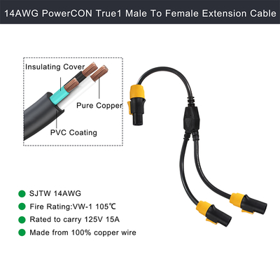 PowerCON Y-Splitter Cable Male to 2 Female 12AWG 20A 125V