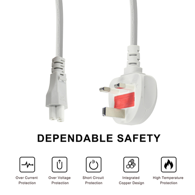 Gray UK to C5 Power Cord 1.5M 3-Prong Cloverleaf Cable 250V 2.5A