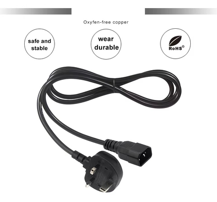 Locking UK Plug to IEC C14 Power Cord 1.8M 10A 250V
