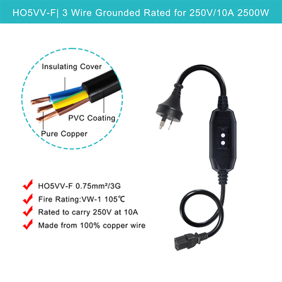 AU Plug to IEC C13 Power Cord with RCD 10A 240V