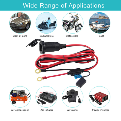 12V Car Female Socket with Fuse and Eyelet Terminal for Automotive DC Power Supply, Cigarette Lighter Accessories, LED Lights