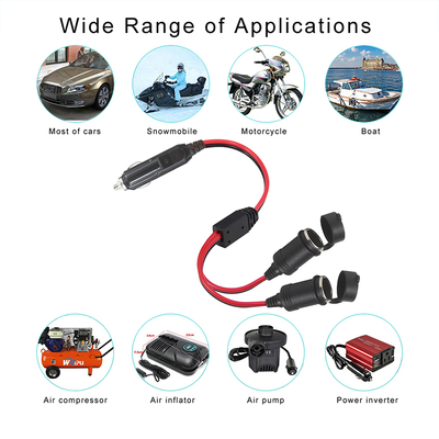 12V Car Cigarette Lighter to Dual Socket Splitter Extension Cable Adapter for DC Power Supply GPS Dash Camera Tablet