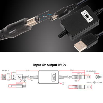 USB to 9V 12V DC Power Converter Cable Step up Boost Adapter Cord with 5.5x2.1mm Connector for Router Camera Speaker Modem LED