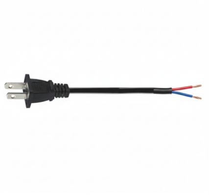 NEMA 1-15P Power Cord with Stripped Wire Ends, 2-Prong AC Extension Cable for Desk Lamp, Fan, Radio Manufacturers, Repair Shops