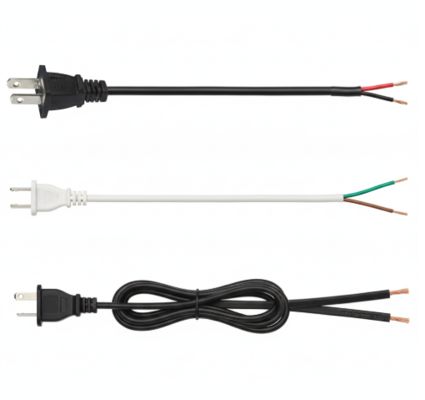 NEMA 1-15P Power Cord with Stripped Wire Ends, 2-Prong AC Extension Cable for Desk Lamp, Fan, Radio Manufacturers, Repair Shops