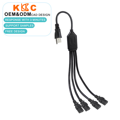 NEMA 5-15P to 4-Port IEC C13 Power Splitter Cable, AC Extension Cord for Servers, Computers, Networking, Industrial Equipment