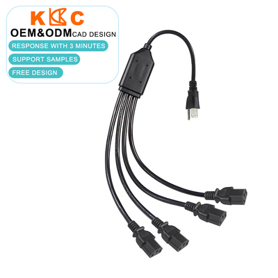 NEMA 5-15P to 4-Port IEC C13 Power Splitter Cable, AC Extension Cord for Servers, Computers, Networking, Industrial Equipment