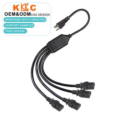 NEMA 5-15P to 4-Port IEC C13 Power Splitter Cable, AC Extension Cord for Servers, Computers, Networking, Industrial Equipment