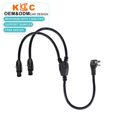US Plug to Dual PowerCON Splitter Cable 2-Port AC Power Extension Cord for Audio, Lighting, Stage, and Professional Equipment