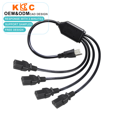 NEMA 5-15P to 4-Port IEC C13 Power Splitter Cable, AC Extension Cord for Servers, Computers, Networking, Industrial Equipment